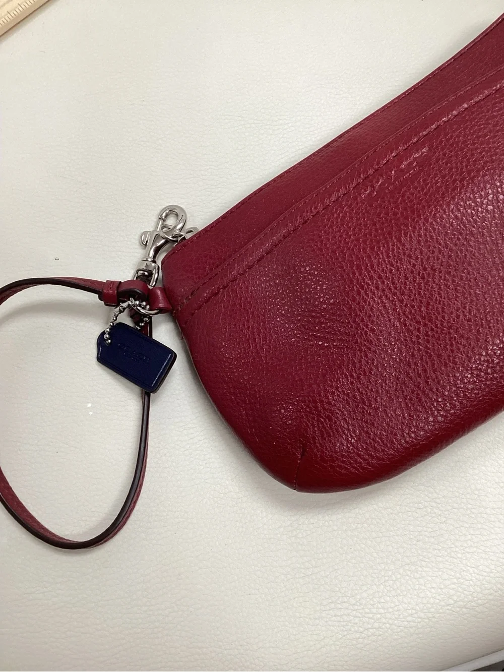 Coach Pebbled Leather Wristlet Clutch Wallet Raspberry Pink Large Zip Pouch